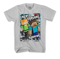 Minecraft Boys Create Explore Survive Gray Shirt