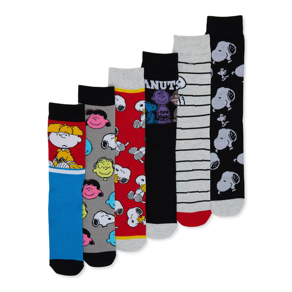 Peanuts Charlie Brown Snoopy 6 Pack Mens Crew Socks