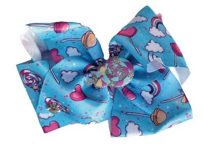 JoJo Siwa Large Cheer Hair Bow Blue Rainbows and Lollipops