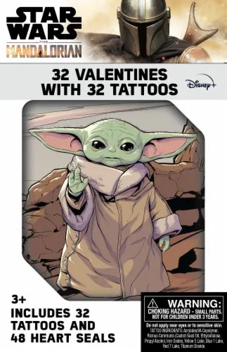 Star Wars the Mandalorian 32 Valentines Cards with Tattoos