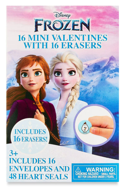 Disney Frozen 16 Mini Valentines Cards with 16 Erasers