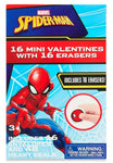 Spider-Man 16 Mini Valentines Cards with Erasers