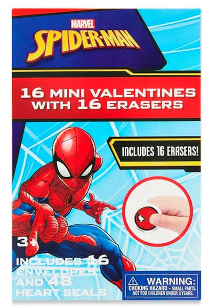 Spider-Man 16 Mini Valentines Cards with Erasers