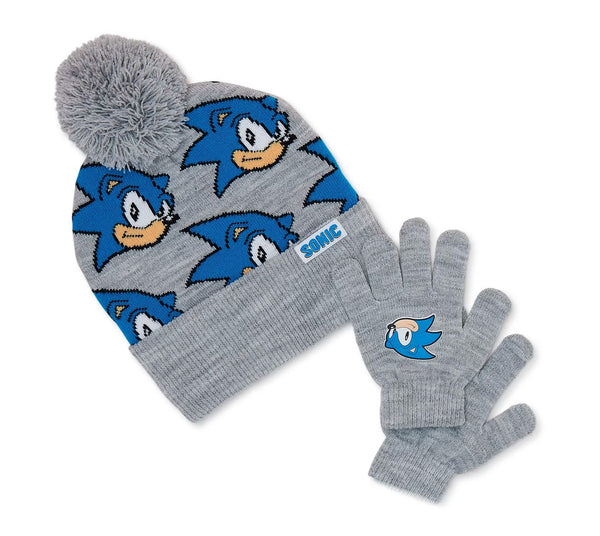 Sonic The Hedgehog Boys Pom Beanie Hat and Gloves