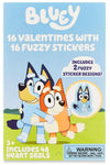 Bluey 16 Valentines Cards with Fuzzy Stickers