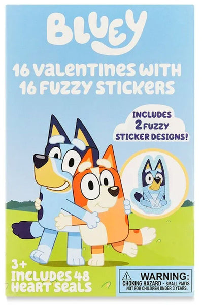 Bluey 16 Valentines Cards with Fuzzy Stickers