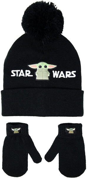 Star Wars Yoda the Child Toddler Girls Hat & Mitten Set Black