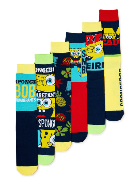 SpongeBob SquarePants Men's Crew Socks, 6-Pack